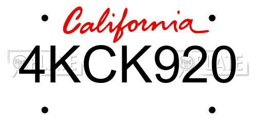 4KCK920 California License Plate
