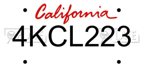 4KCL223 California License Plate
