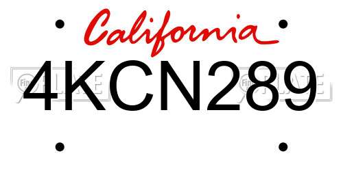 4KCN289 California License Plate