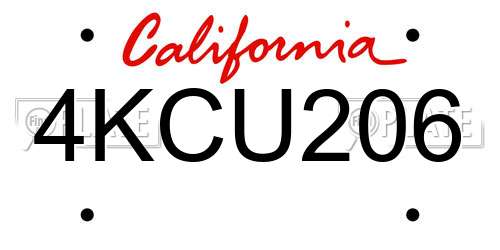 4KCU206 California License Plate