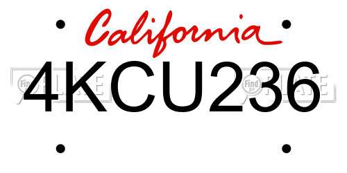 4KCU236 California License Plate