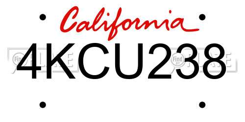 4KCU238 California License Plate
