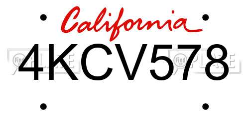 4KCV578 California License Plate