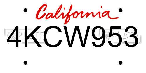 4KCW953 California License Plate