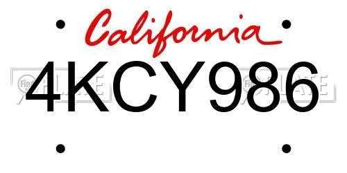 4KCY986 California License Plate