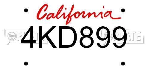 4KD899 California License Plate
