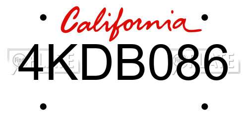 4KDB086 California License Plate