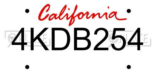 4KDB254 California License Plate