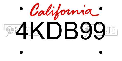 4KDB99 California License Plate