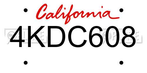 4KDC608 California License Plate