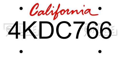 4KDC766 California License Plate