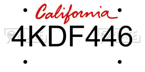 4KDF446 California License Plate