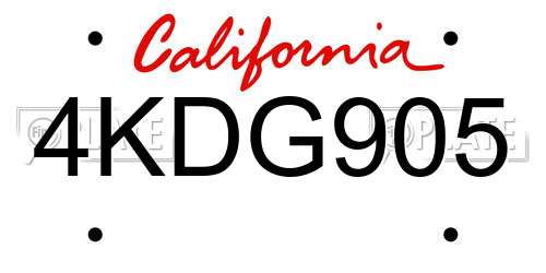 4KDG905 California License Plate