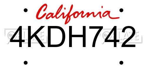 4KDH742 California License Plate