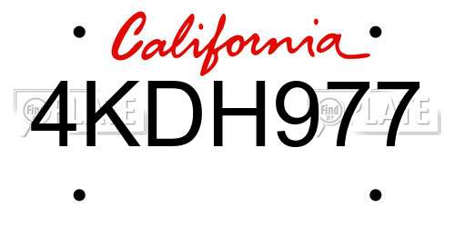 4KDH977 California License Plate