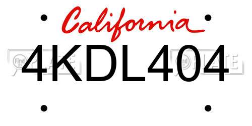 4KDL404 California License Plate