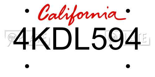 4KDL594 California License Plate