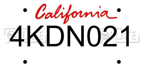 4KDN021 California License Plate