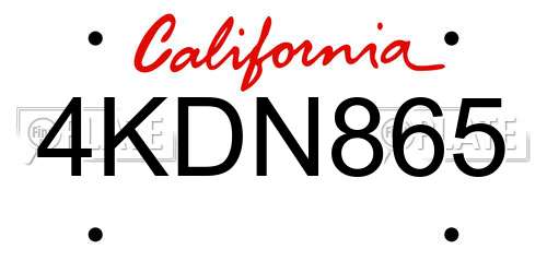 4KDN865 California License Plate
