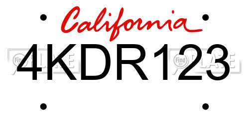 4KDR123 California License Plate