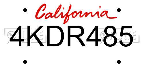 4KDR485 California License Plate