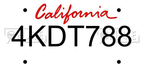 4KDT788 California License Plate