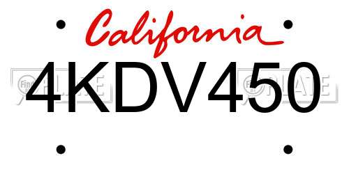4KDV450 California License Plate