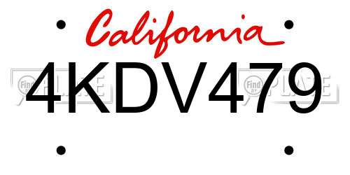 4KDV479 California License Plate
