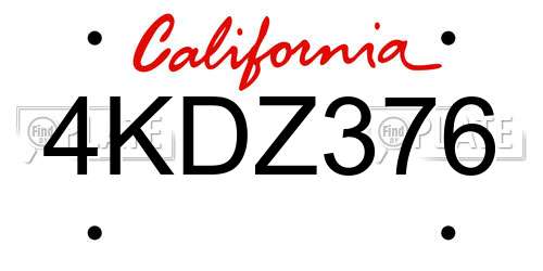 4KDZ376 California License Plate