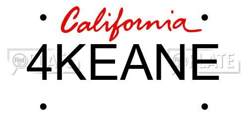 4KEANE California License Plate