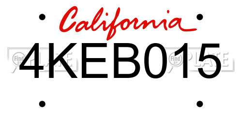 4KEB015 California License Plate