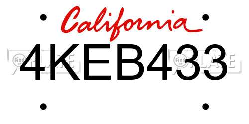 4KEB433 California License Plate