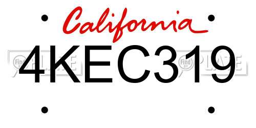 4KEC319 California License Plate