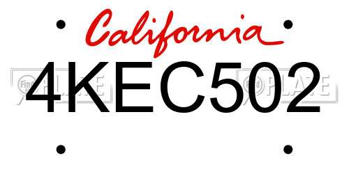 4KEC502 California License Plate