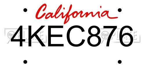4KEC876 California License Plate