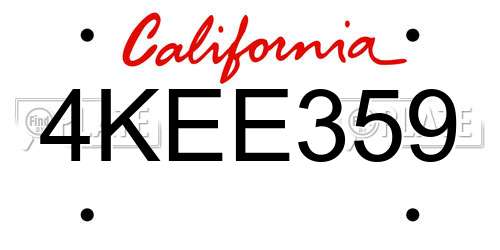 4KEE359 California License Plate