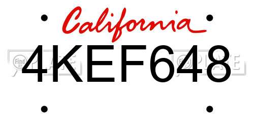 4KEF648 California License Plate