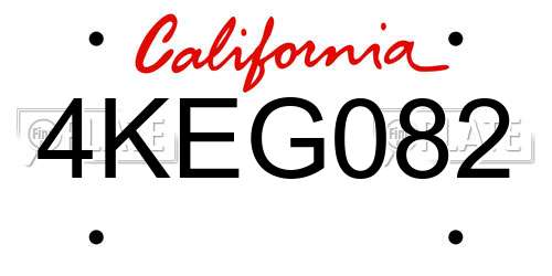 4KEG082 California License Plate