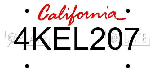 4KEL207 California License Plate