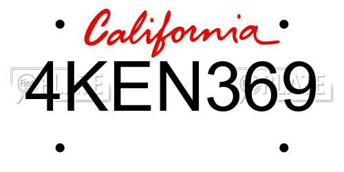 4KEN369 California License Plate