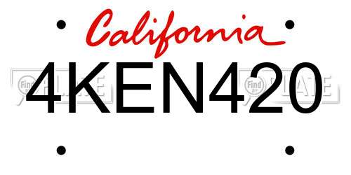 4KEN420 California License Plate