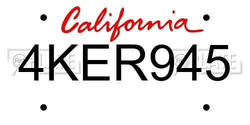 4KER945 California License Plate