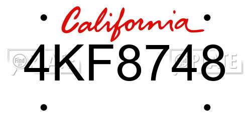 4KF8748 California License Plate