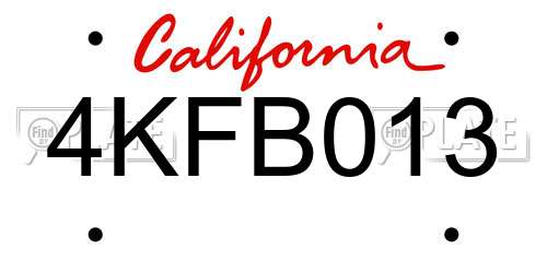 4KFB013 California License Plate
