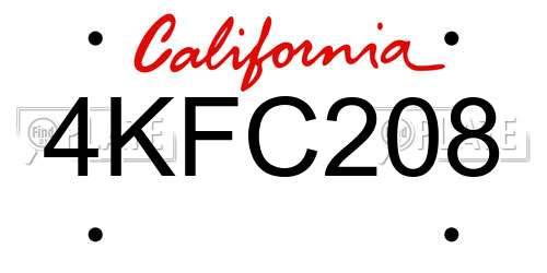 4KFC208 California License Plate