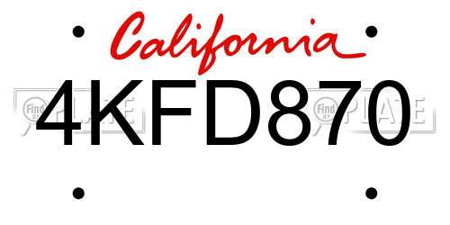 4KFD870 California License Plate
