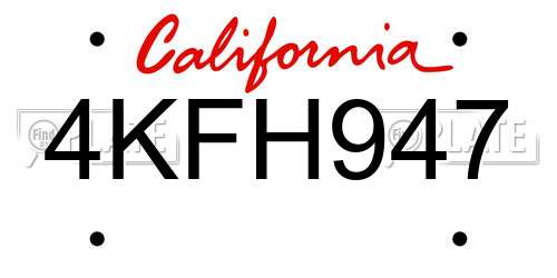 4KFH947 California License Plate