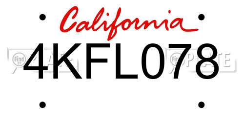 4KFL078 California License Plate