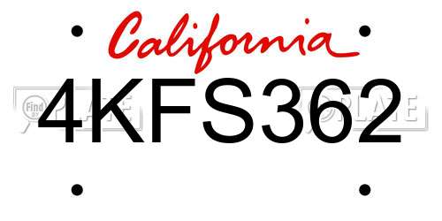 4KFS362 California License Plate