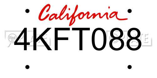 4KFT088 California License Plate